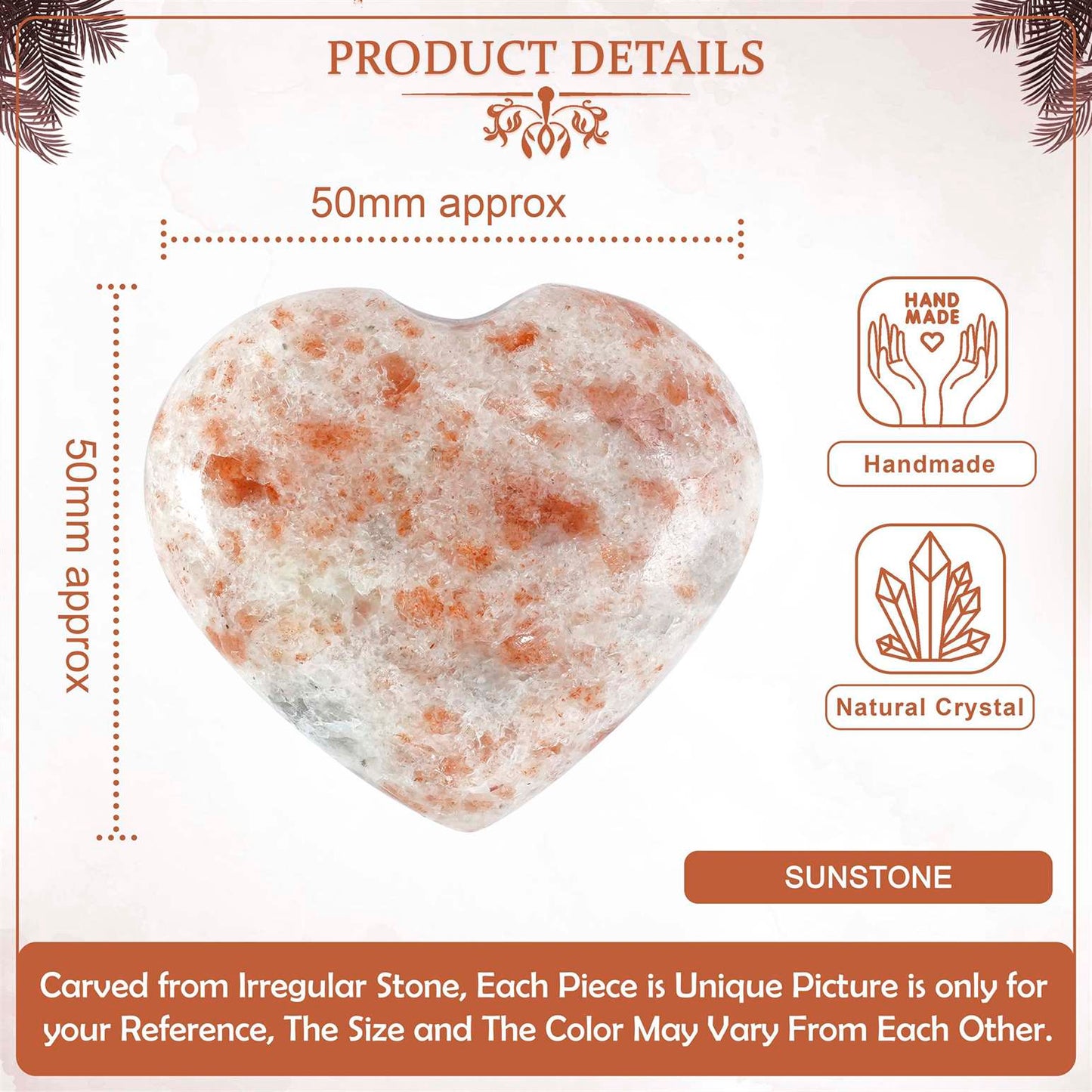 Sunstone Crystal Heart Shape Stone - Personal Power and Positivity - TheIndianHand
