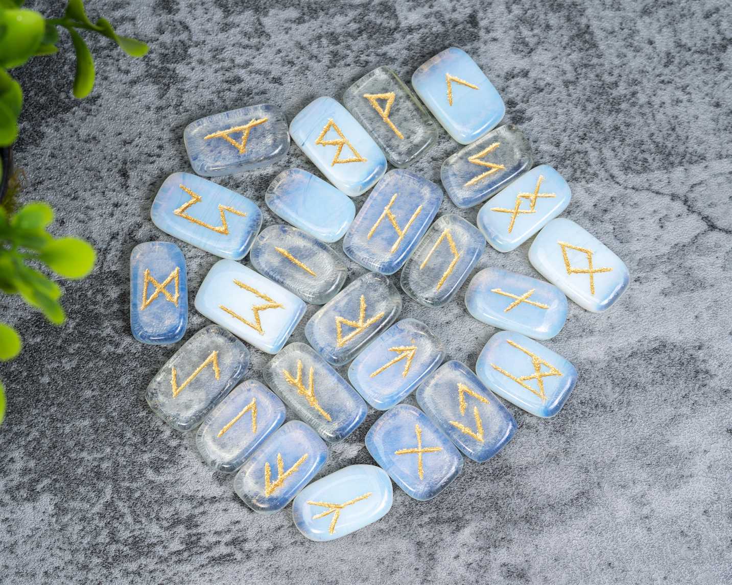 Opalite Gemstone Engraved Rune Stones Set (25 Pcs) - TheIndianHand