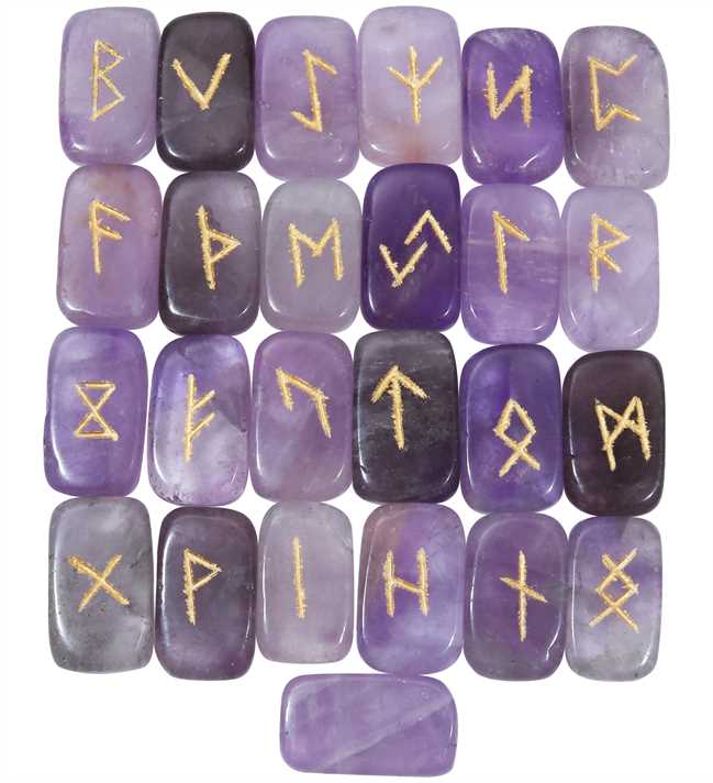 Amethyst Gemstone Rune Stones Set 25 pcs Set - TheIndianHand