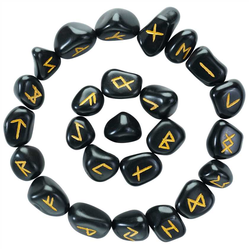 Black Tourmaline Rune Stone 25 pcs Set - TheIndianHand