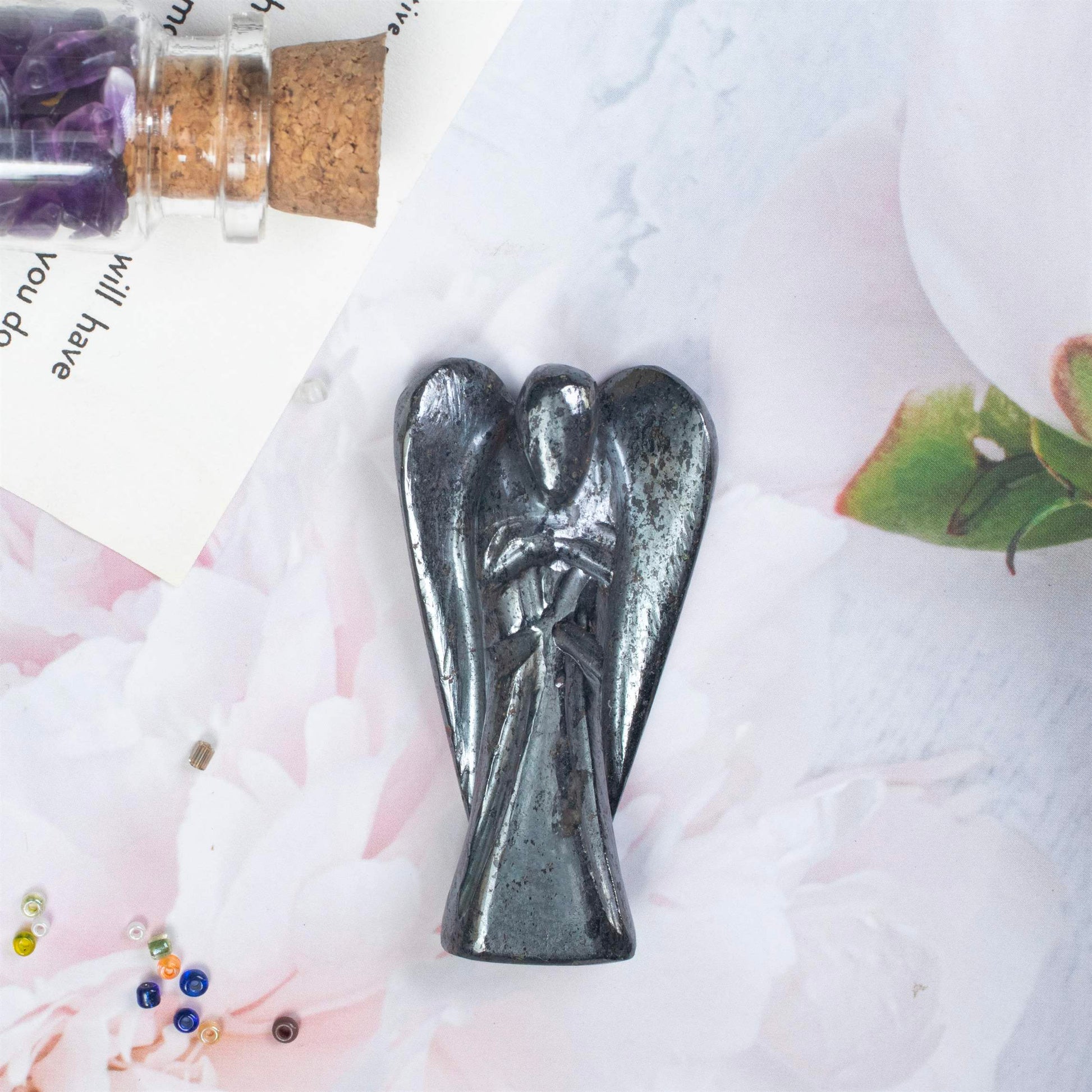 Hematite  Angel Figurine for Healing and Positive Energy - TheIndianHand