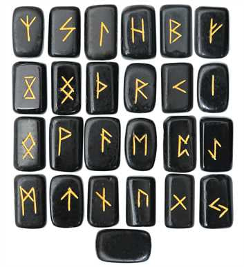 Black Agate Rectangle Shape Gemstone Runes 25 pcs Rune Set - TheIndianHand