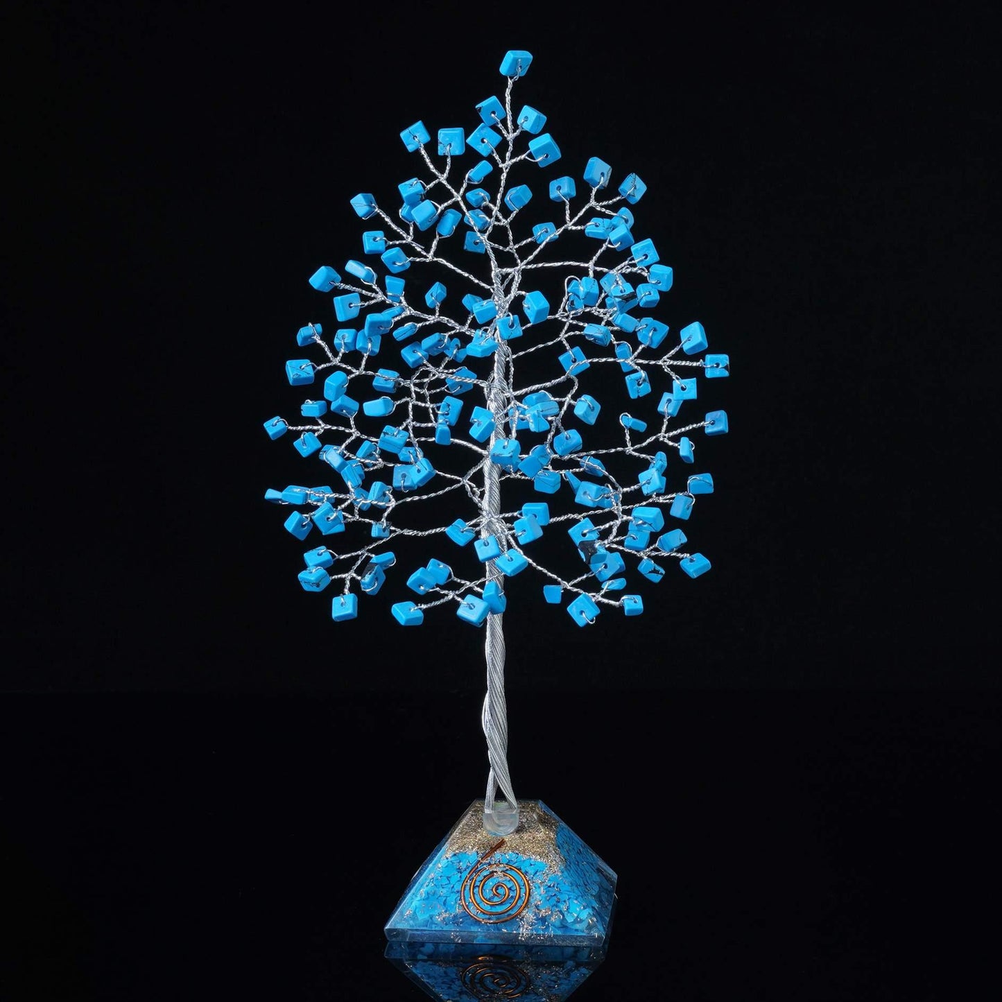 Turquoise Gemstone Tree of Life (Orgone Pyramid Base) - TheIndianHand