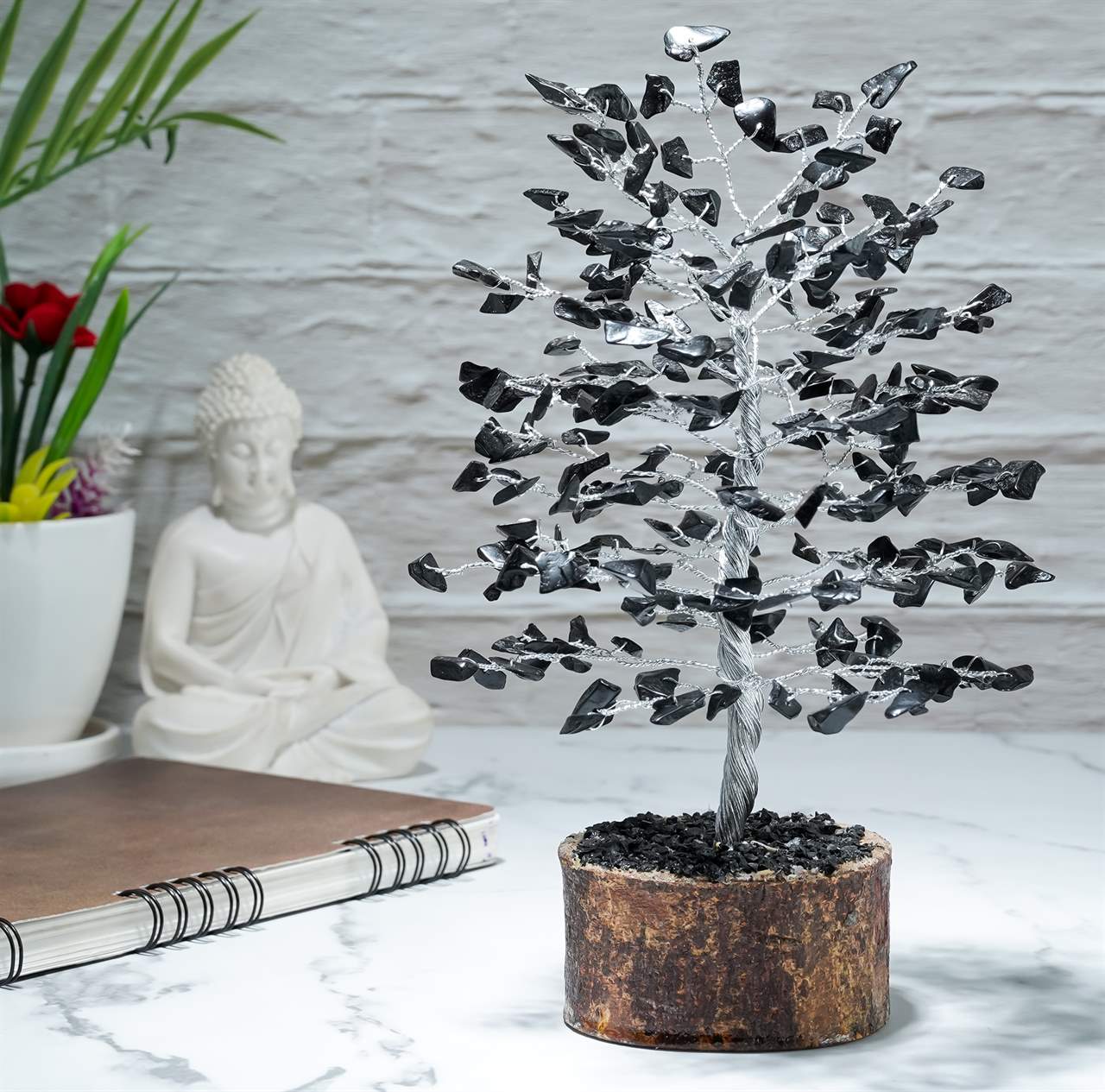 Black Agate Gemstone Tree of Life - TheIndianHand