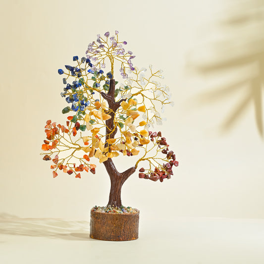 7 Chakra Crystal Tree with Natural Base for Good Luck & Decor (300 Beads)