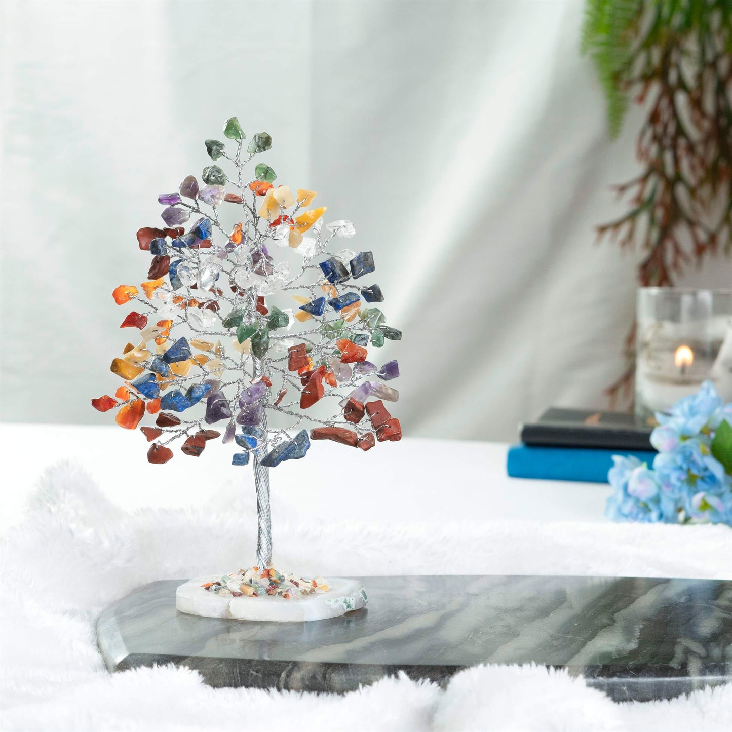 7 Chakra Tree of Life (Geode Agate Slice Base) - TheIndianHand