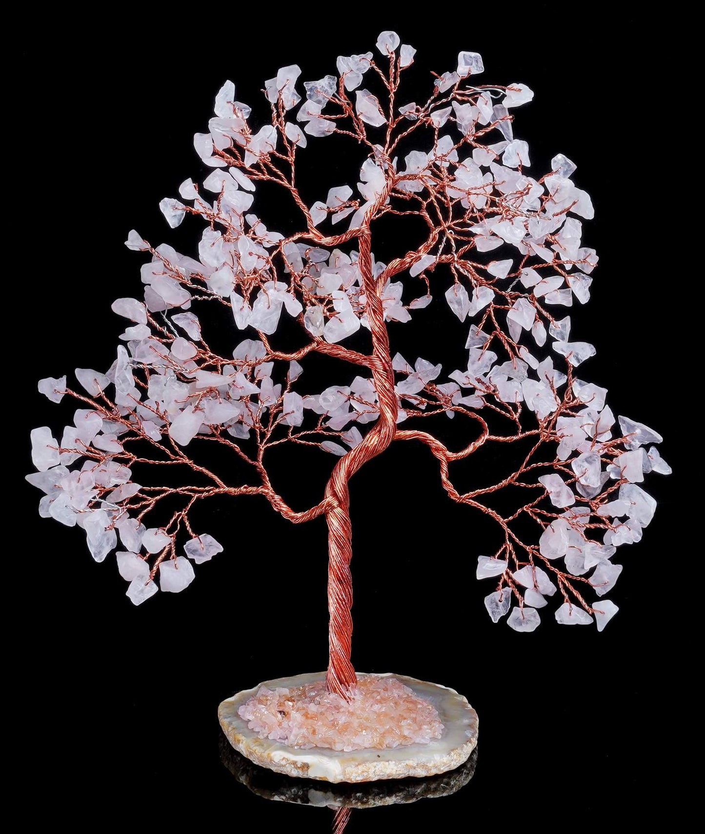 Rose Quartz Gemstone Tree of Life (Geode Agate Slice Base) - TheIndianHand