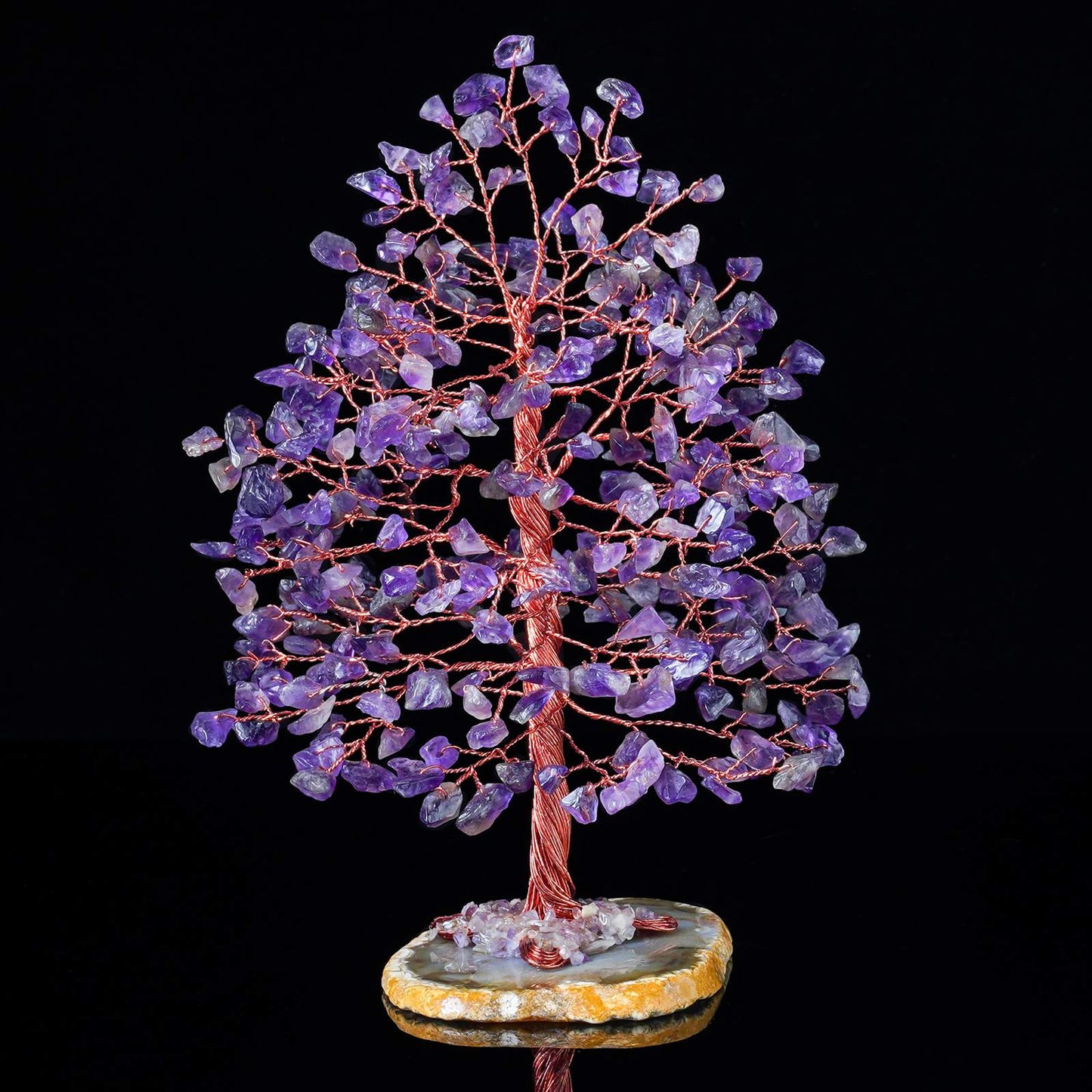 Amethyst Gemstone Money Tree (Agate Slice Base) - TheIndianHand