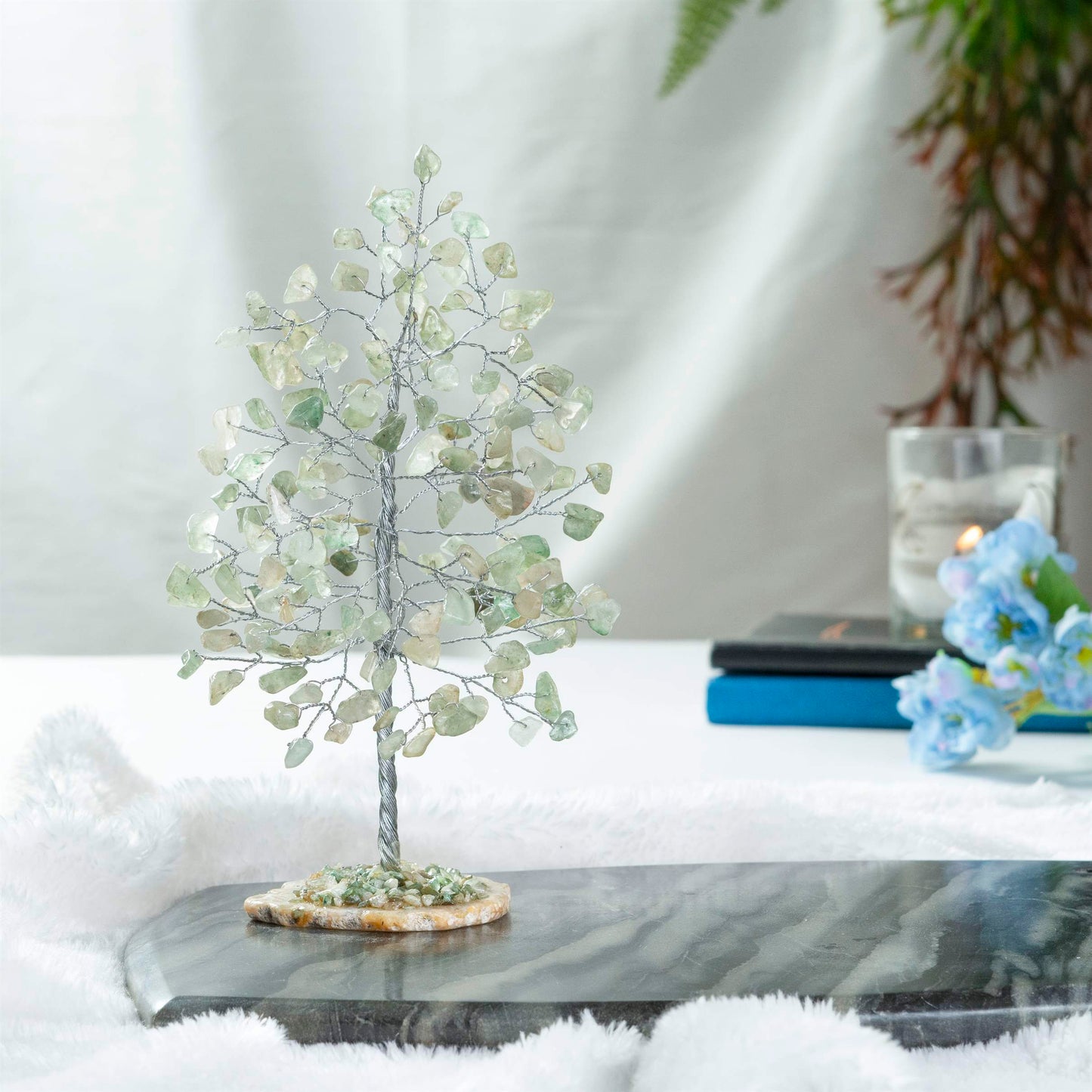 Green Jade Chakra Tree of Life (Geode Agate Slice Base) - TheIndianHand