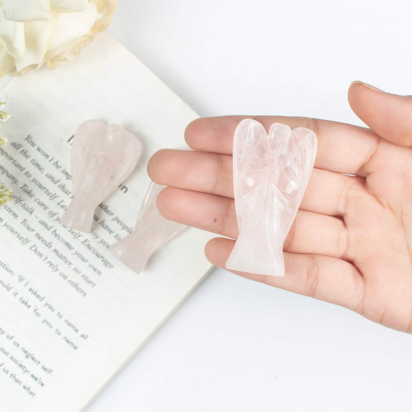 Rose Quartz Guardian Angel Figurine for Love and Healing - TheIndianHand
