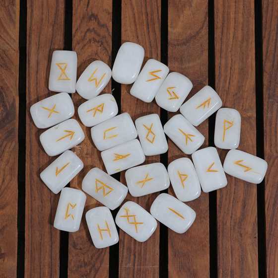White Agate Rectangle Shape Gemstone Runes 25 pcs Rune Set - TheIndianHand