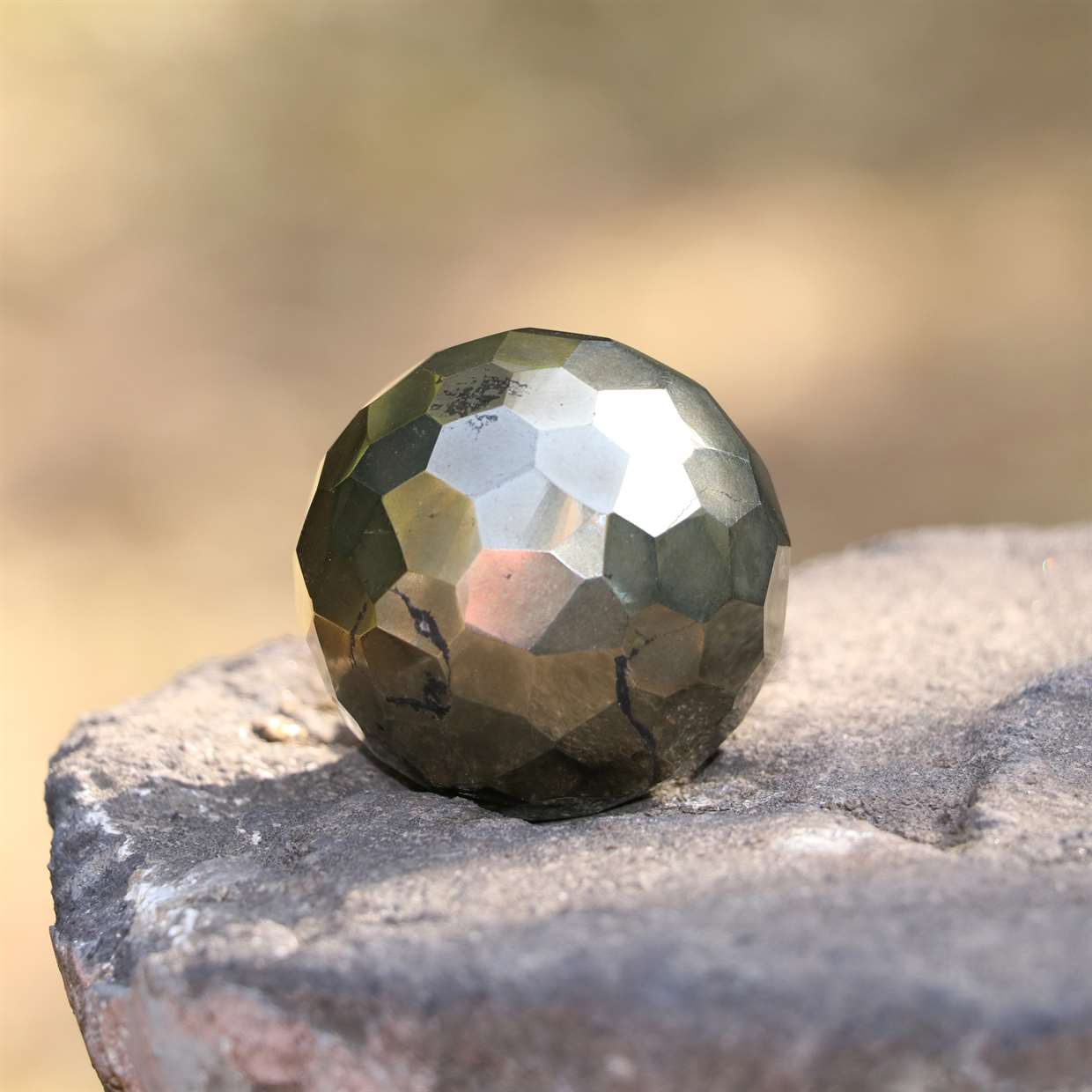Golden Pyrite Crystal Sphere Ball - Wealth and Confidence - TheIndianHand