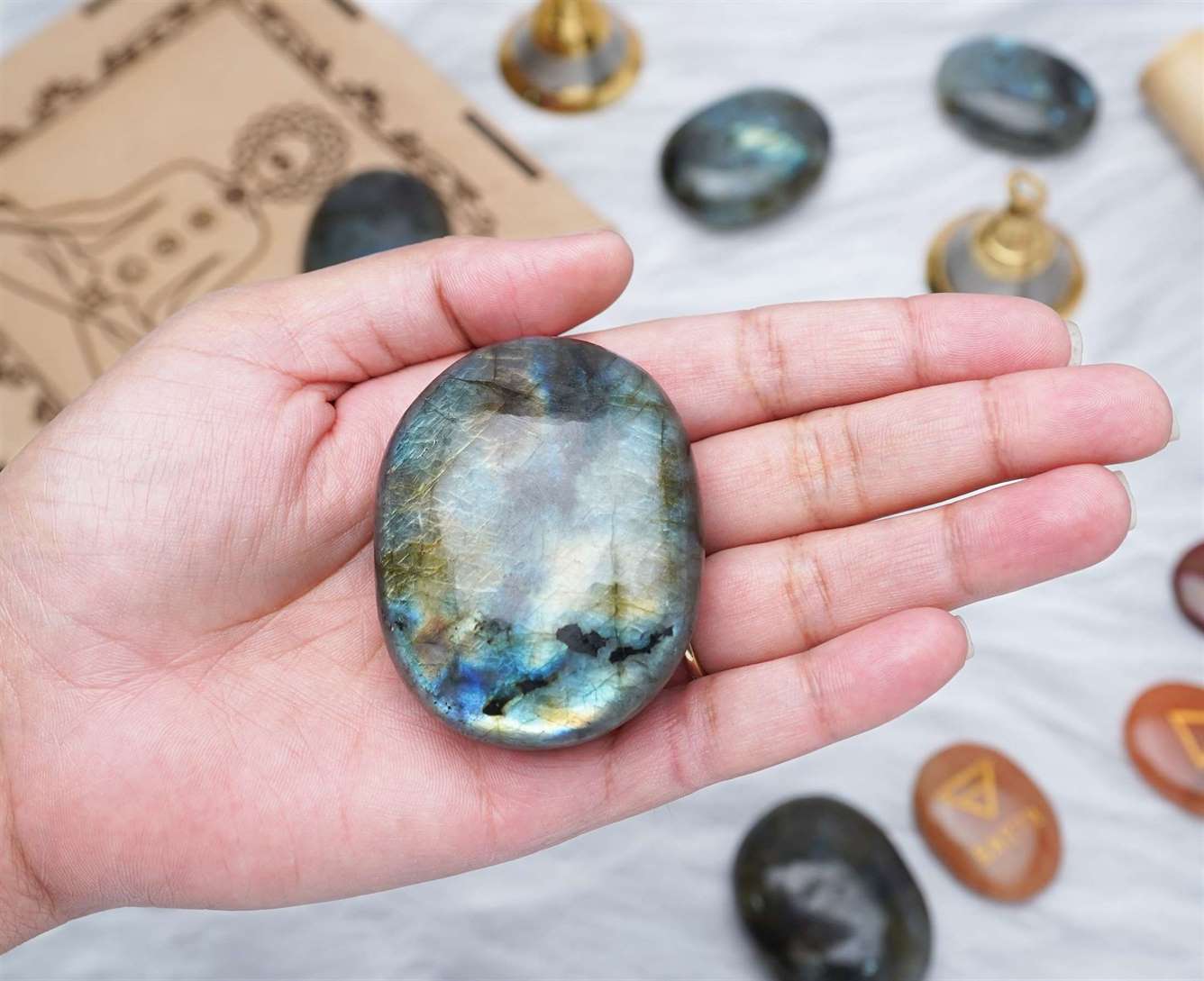 Labradorite Crystal Palmstone (Intuition, Enhance Creativity) - TheIndianHand