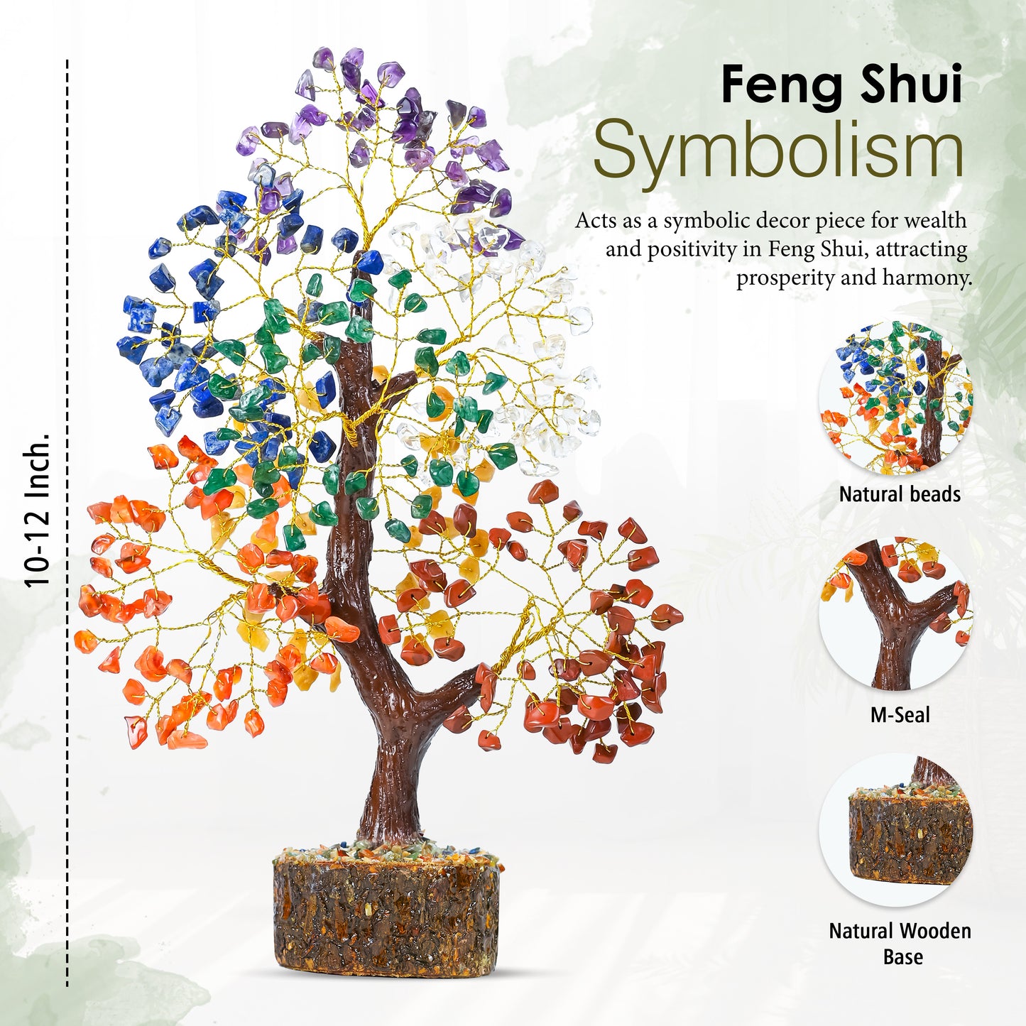 7 Chakra Crystal Tree with Natural Base for Good Luck & Decor (300 Beads)