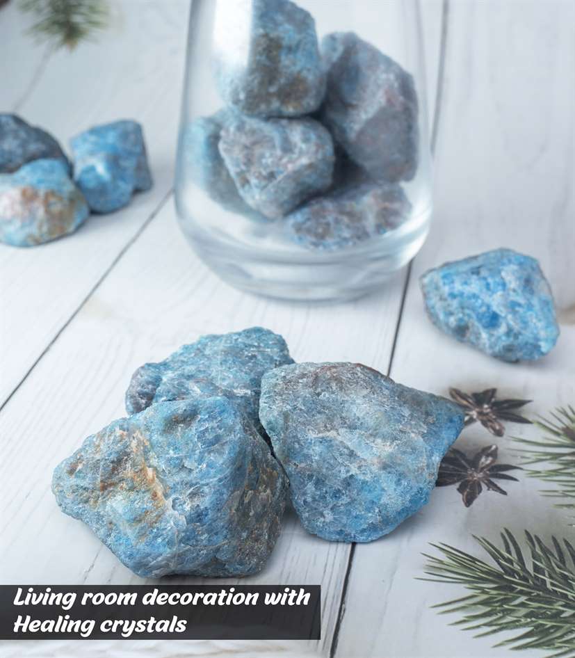Blue Apatite Rough/Raw Natural Crystal for Tumbling Chakra Balancing - TheIndianHand