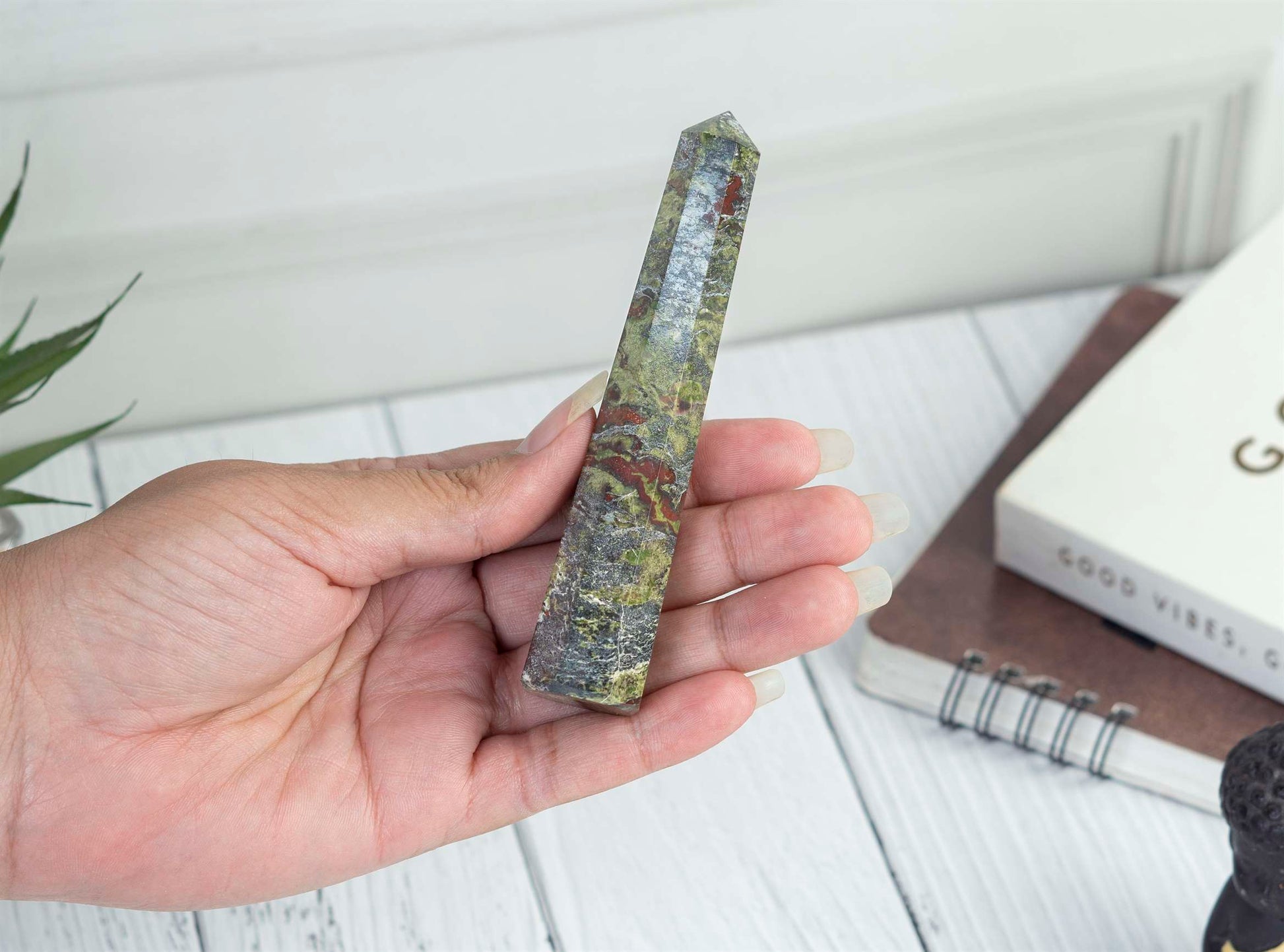 Dragon Bloodstone Healing Crystal Wand - For Manifestation, Massage, and Grounding - TheIndianHand