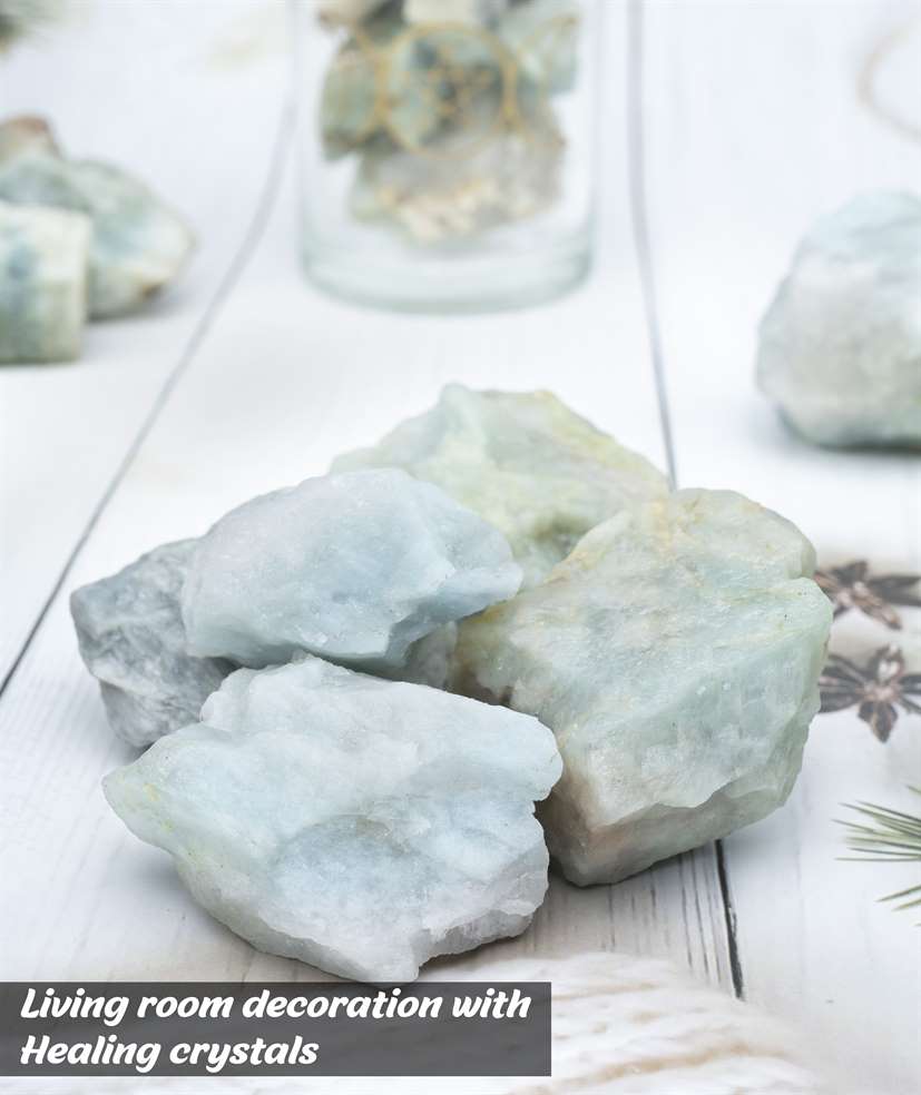 Aquamarine Rough/Raw Natural Crystal for Tumbling Chakra Balancing - TheIndianHand