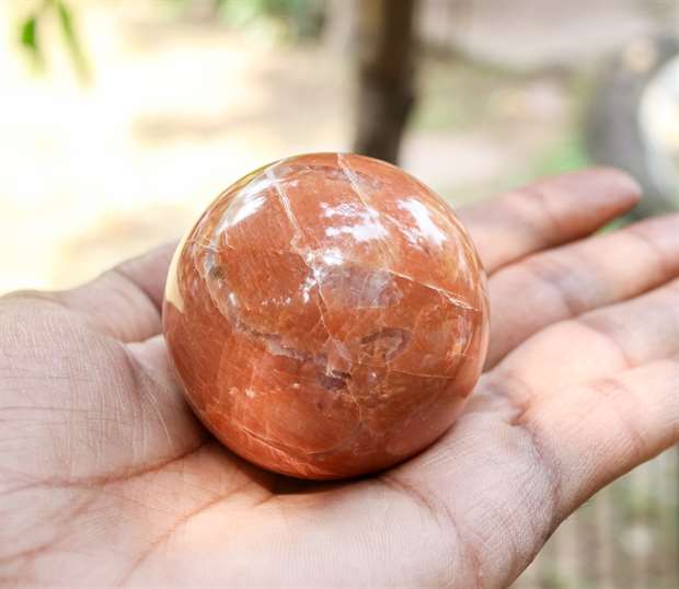 Peach Moonstone Crystal Sphere Ball - Emotionally Soothing - TheIndianHand