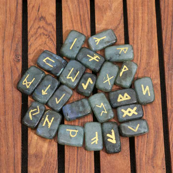 Labradorite Rune Stones Rectangle Shape Gemstone Runes 25 pcs Rune Set - TheIndianHand