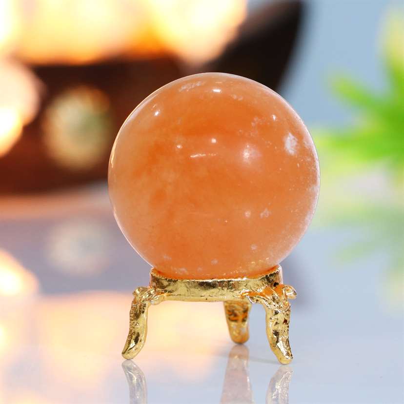 Orange Selenite Crystal Sphere Ball - Purification - TheIndianHand