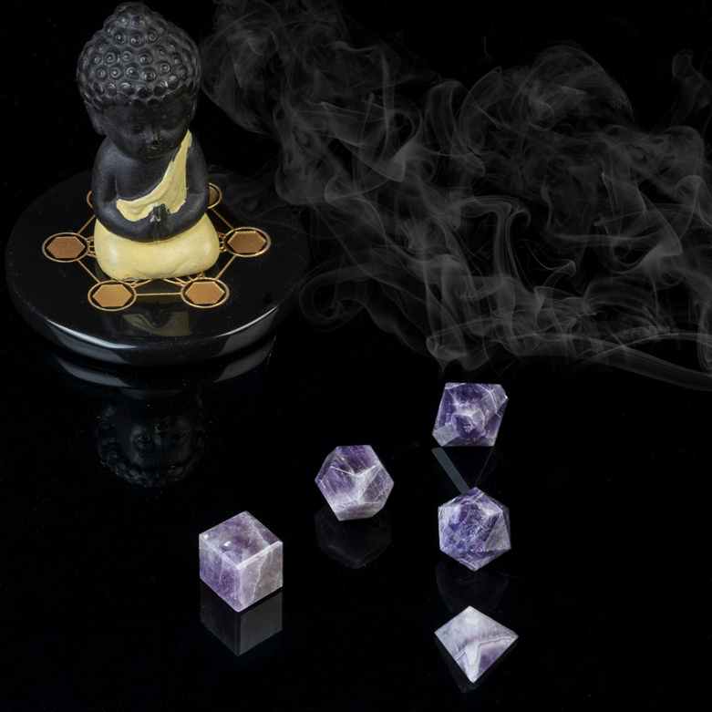 Amethyst Platonic Solids Crystal Geometry Set (15-20 mm) - TheIndianHand