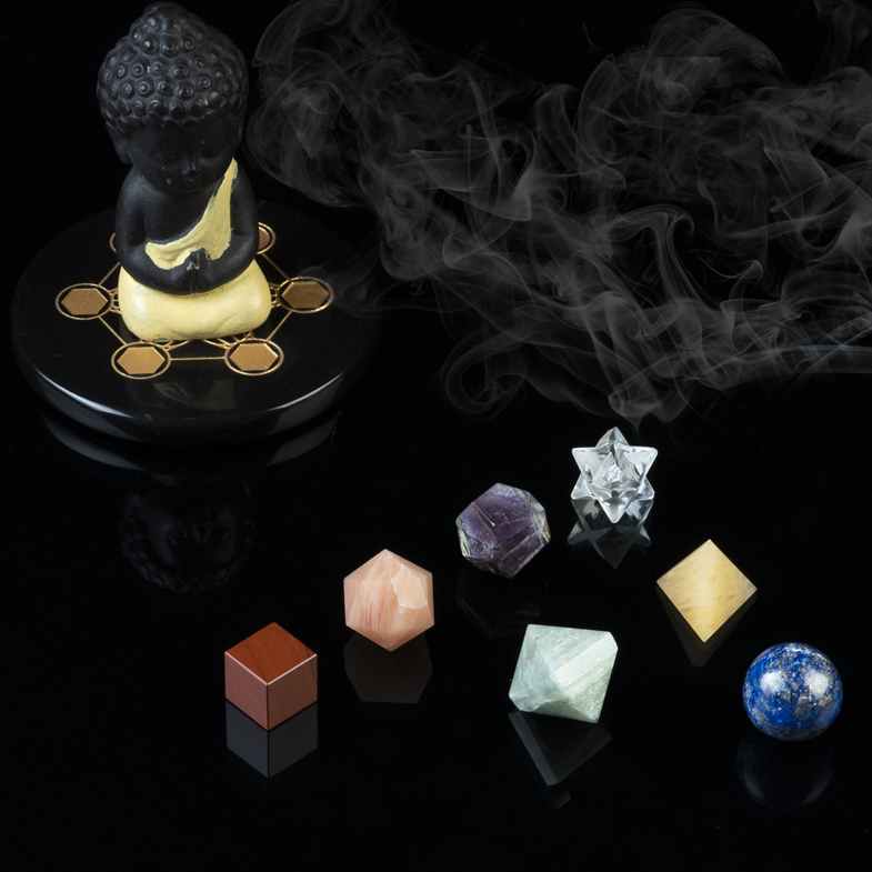 Mix Seven Chakra Platonic Solids Crystal Geometry Set (15-20 mm) - TheIndianHand