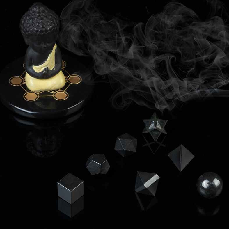 Black Tourmaline Platonic Solids Crystal Geometry Set (15-20 mm) - TheIndianHand