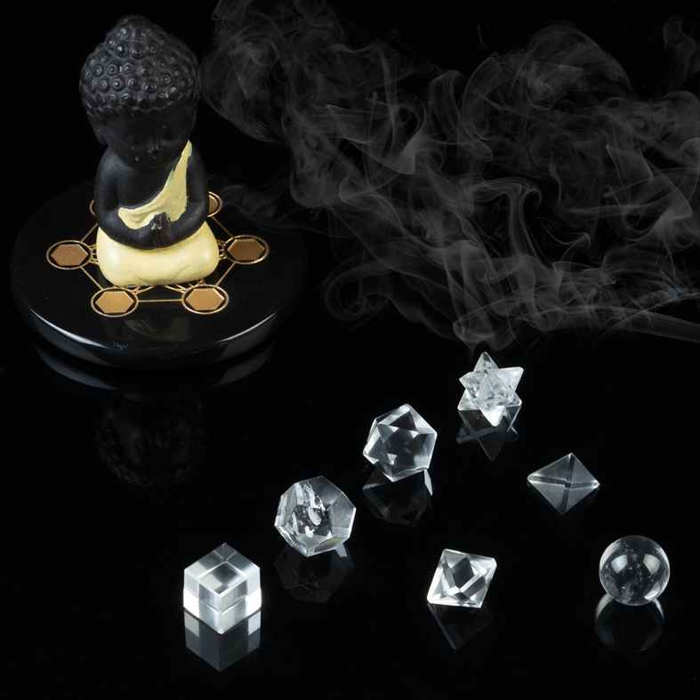 Clear Quartz Platonic Solids Crystal Geometry Set (15-20 mm) - TheIndianHand