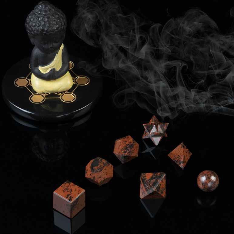 Mahogany Obsidian Platonic Solids Crystal Geometry Set (15-20 mm) - TheIndianHand