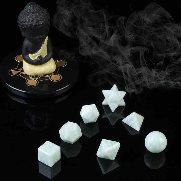 Amazonite Platonic Solids Crystal Geometry Set (15-20 mm) - TheIndianHand