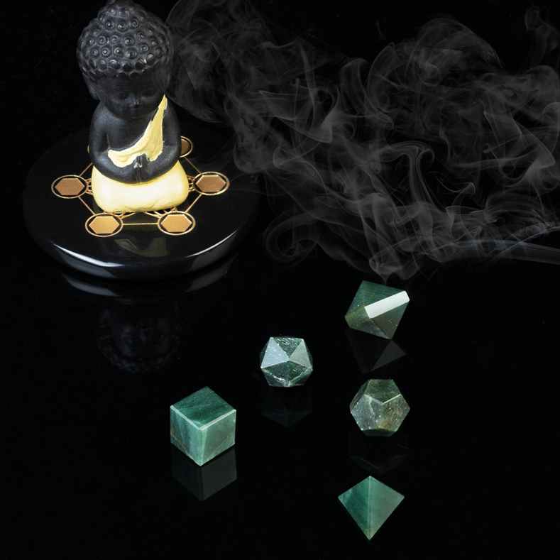 Green Aventurine Platonic Solids Crystal Geometry Set (15-20 mm) - TheIndianHand