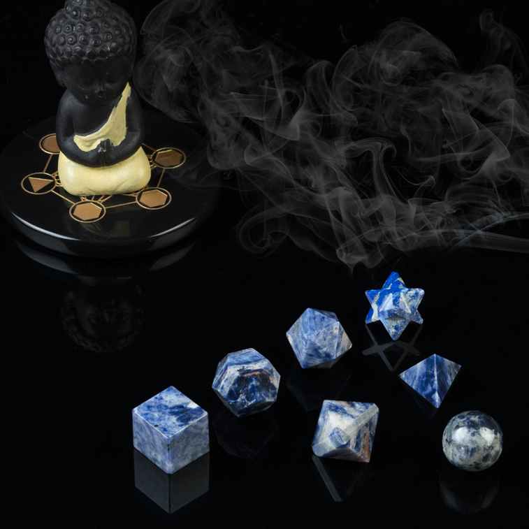 Sodalite Platonic Solids Crystal Geometry Set (15-20 mm) - TheIndianHand