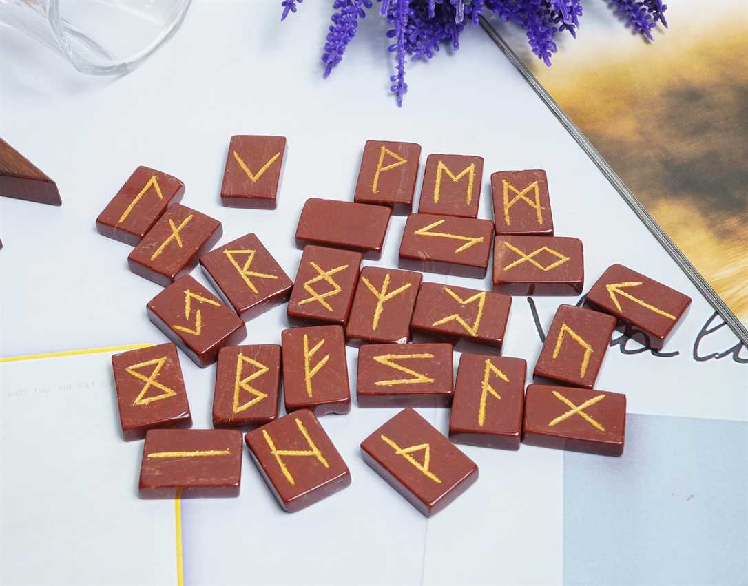 Red Jasper Gemstone Rune Stone 25 pcs Set - TheIndianHand