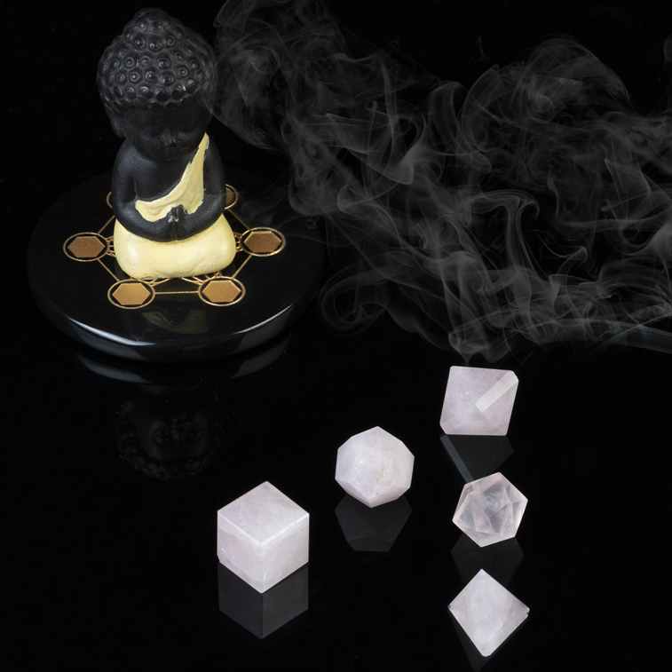 Rose Quartz Platonic Solids Crystal Geometry Set (15-20 mm) - TheIndianHand