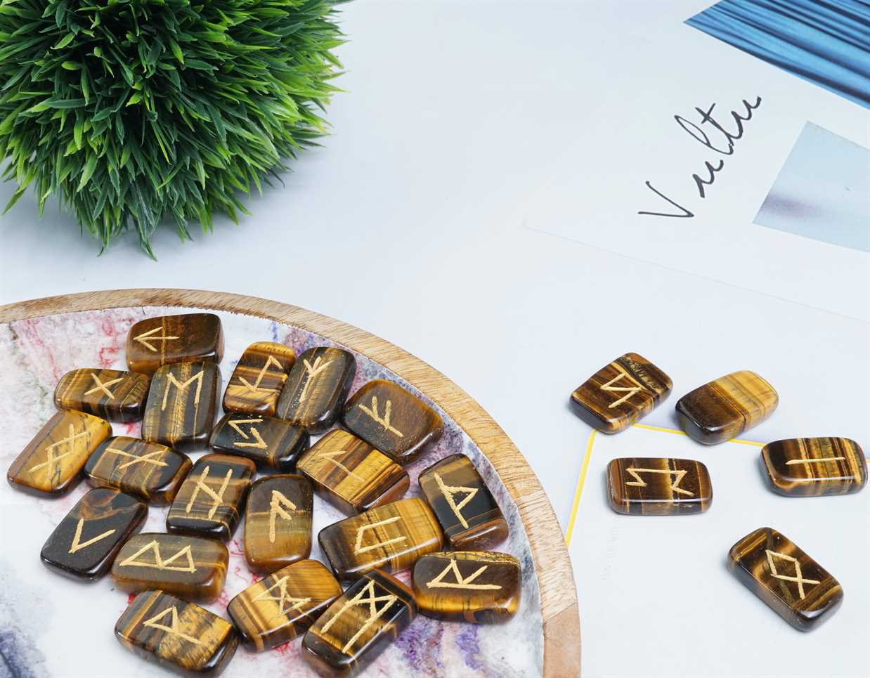 Tiger Eye Gemstone Tumbled Rune Stones 25 pcs Runes Set - TheIndianHand