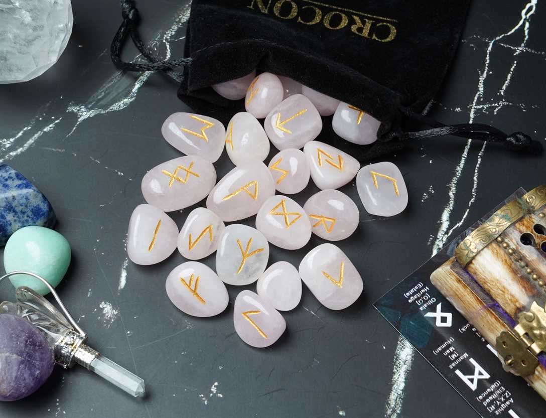 Rose Quartz Gemstone Rune Stone 25 pcs Set - TheIndianHand