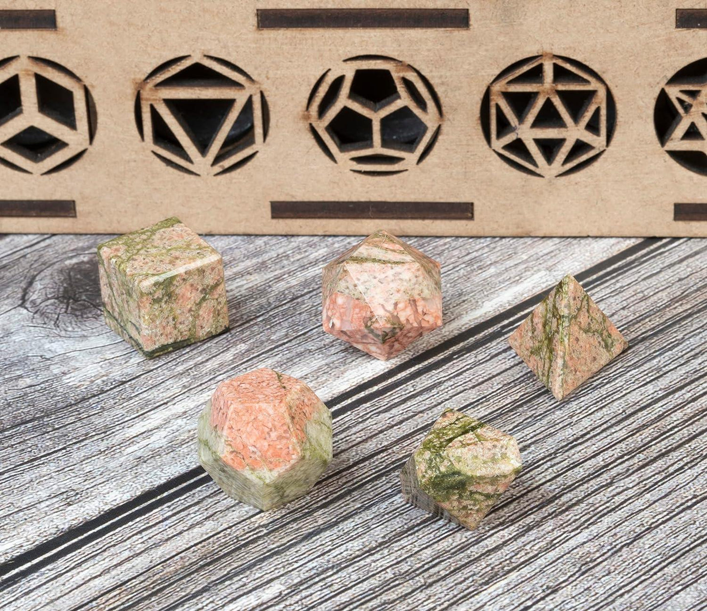 Unakite Platonic Solid Sacred Geometric 7 Pcs Set - TheIndianHand