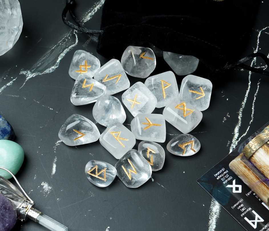 clear quartz Rune Stones Sets 25 pcs for Beginners - TheIndianHand