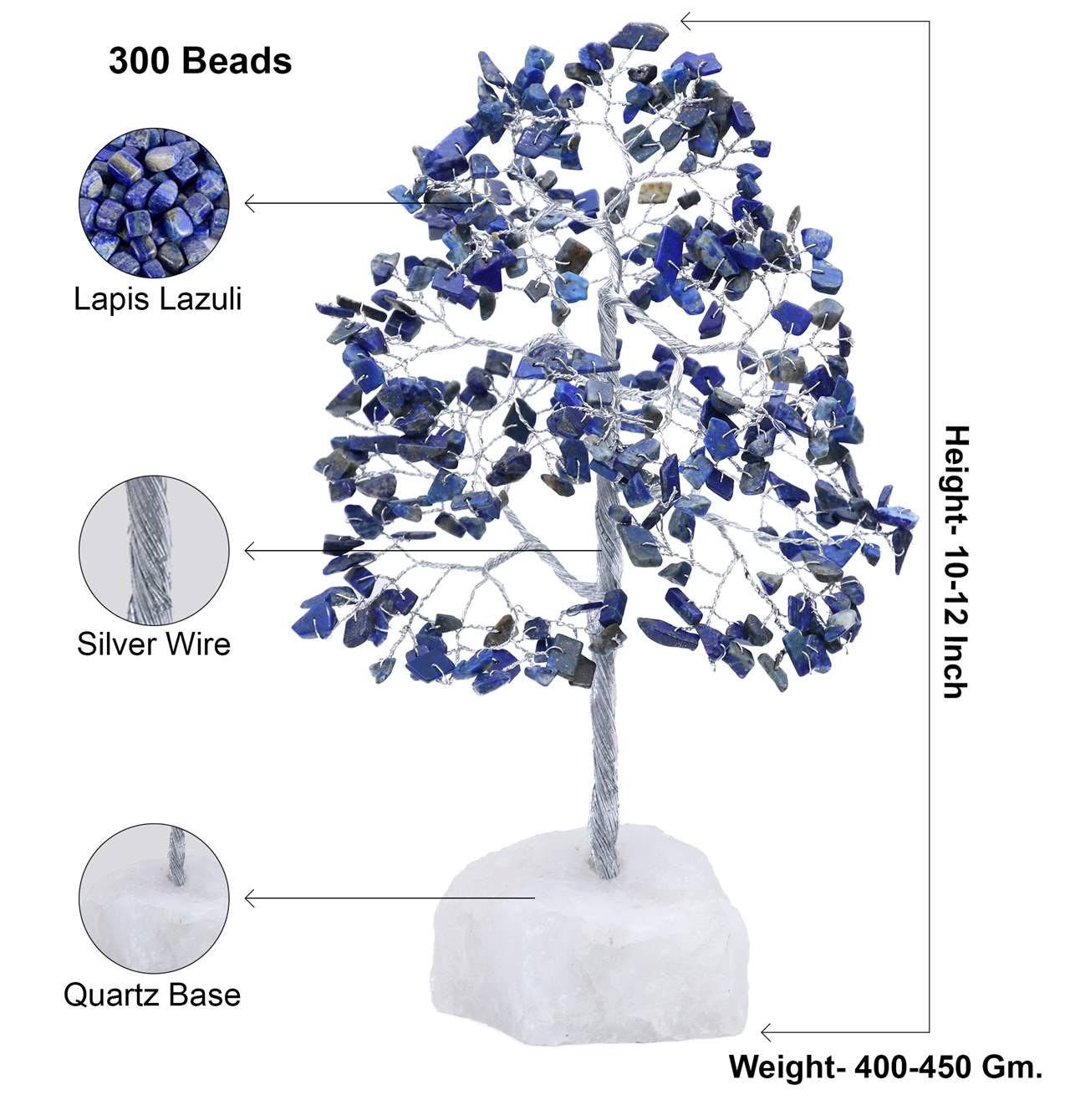 Lapis Lazuli Crystal Tree of Life (Natural Quartz Base) - TheIndianHand