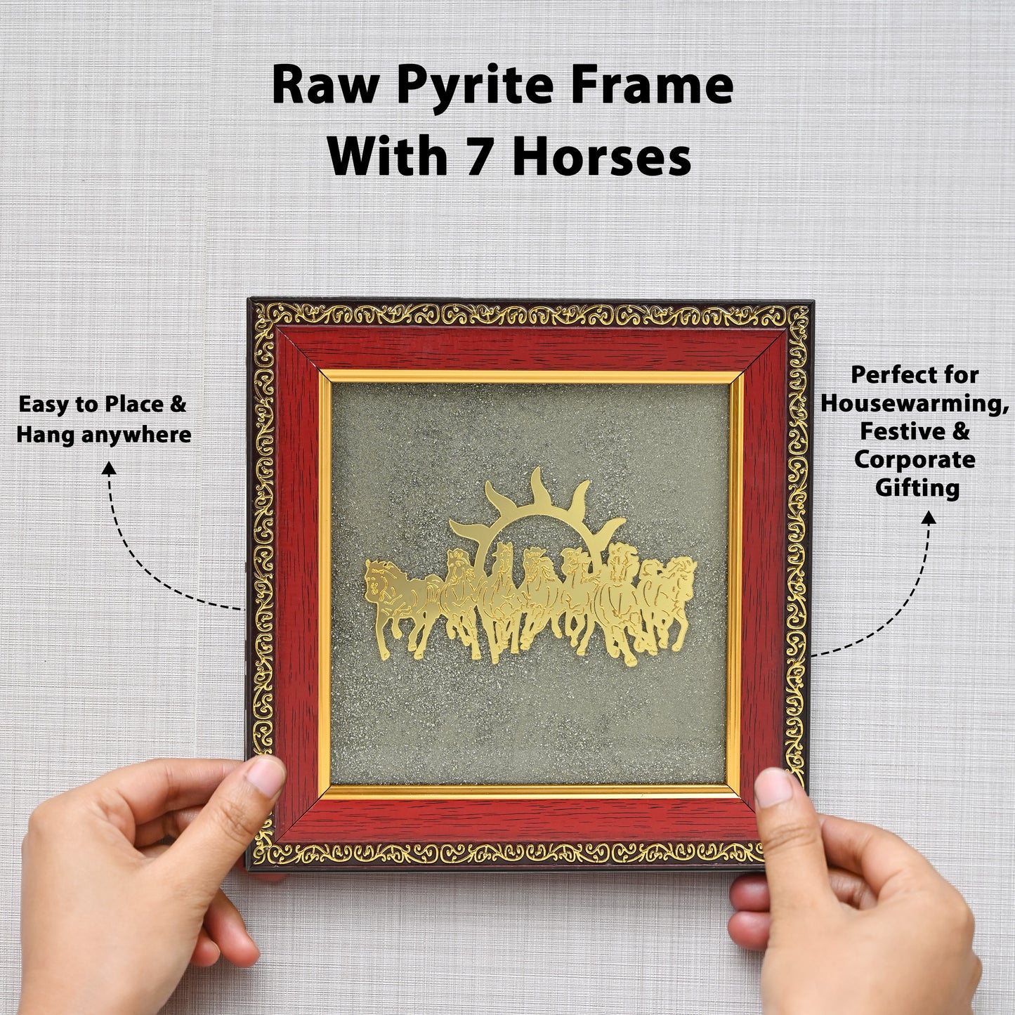 7 Horses Pyrite Frame – Vastu Wall Frame for Wealth, Prosperity & Success