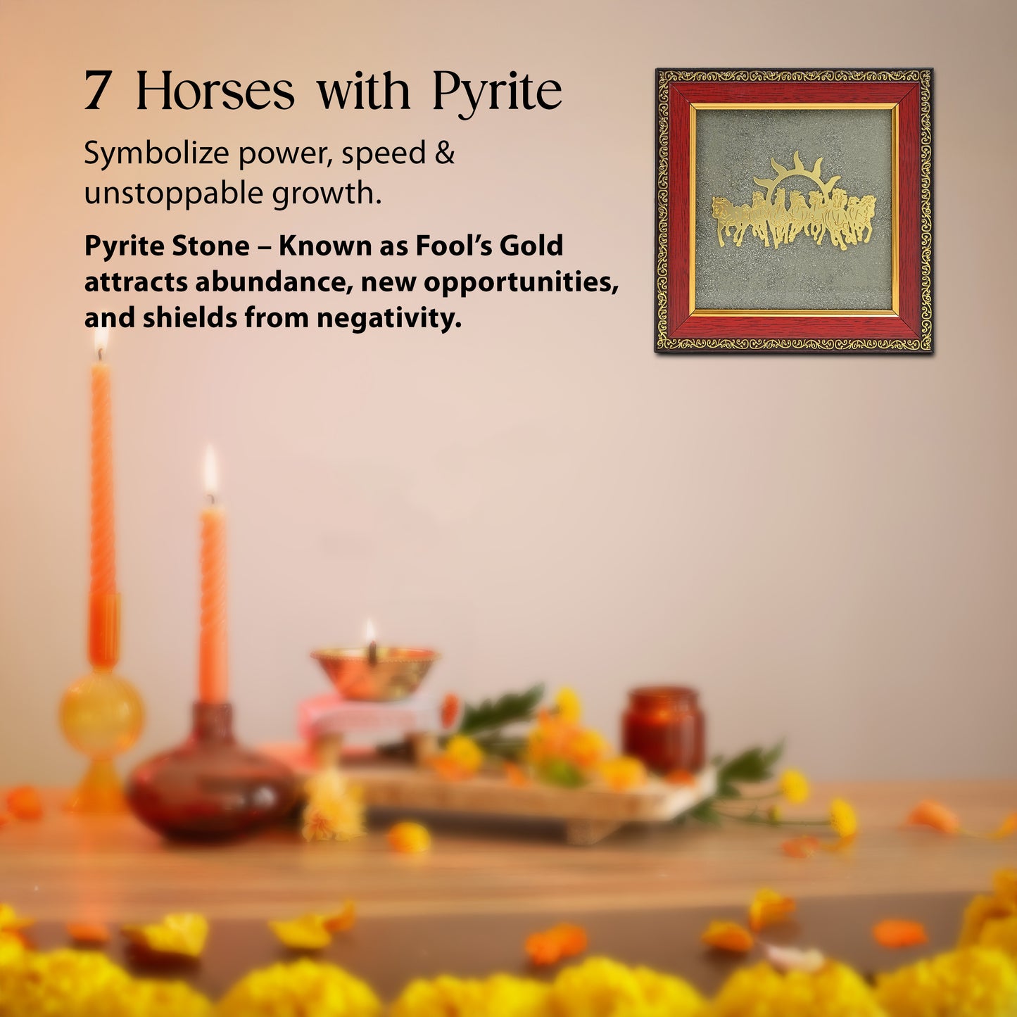 7 Horses Pyrite Frame – Vastu Wall Frame for Wealth, Prosperity & Success