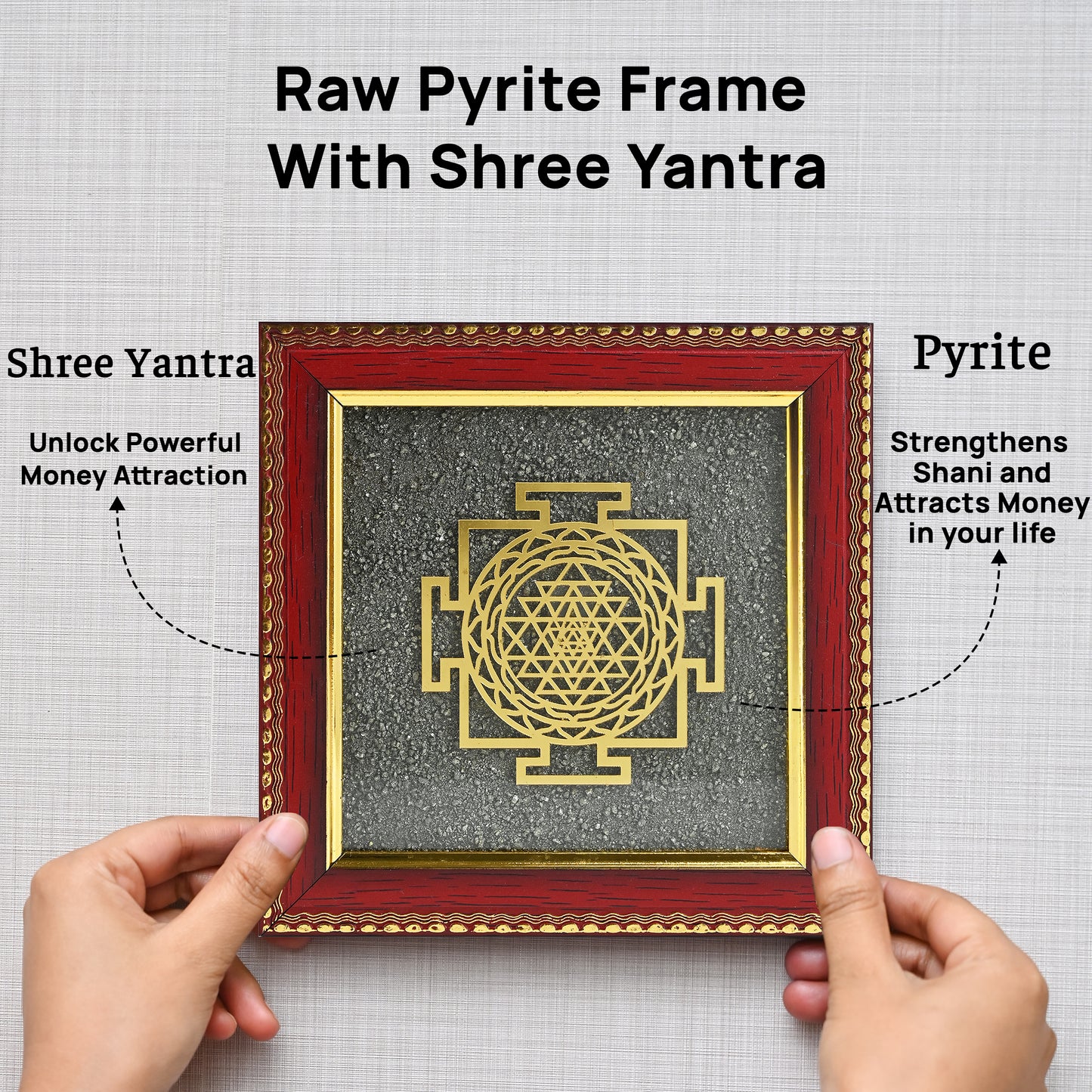 Sri Yantra Pyrite Dust Frame – Vastu Yantra for Wealth, Prosperity & Positive Energy