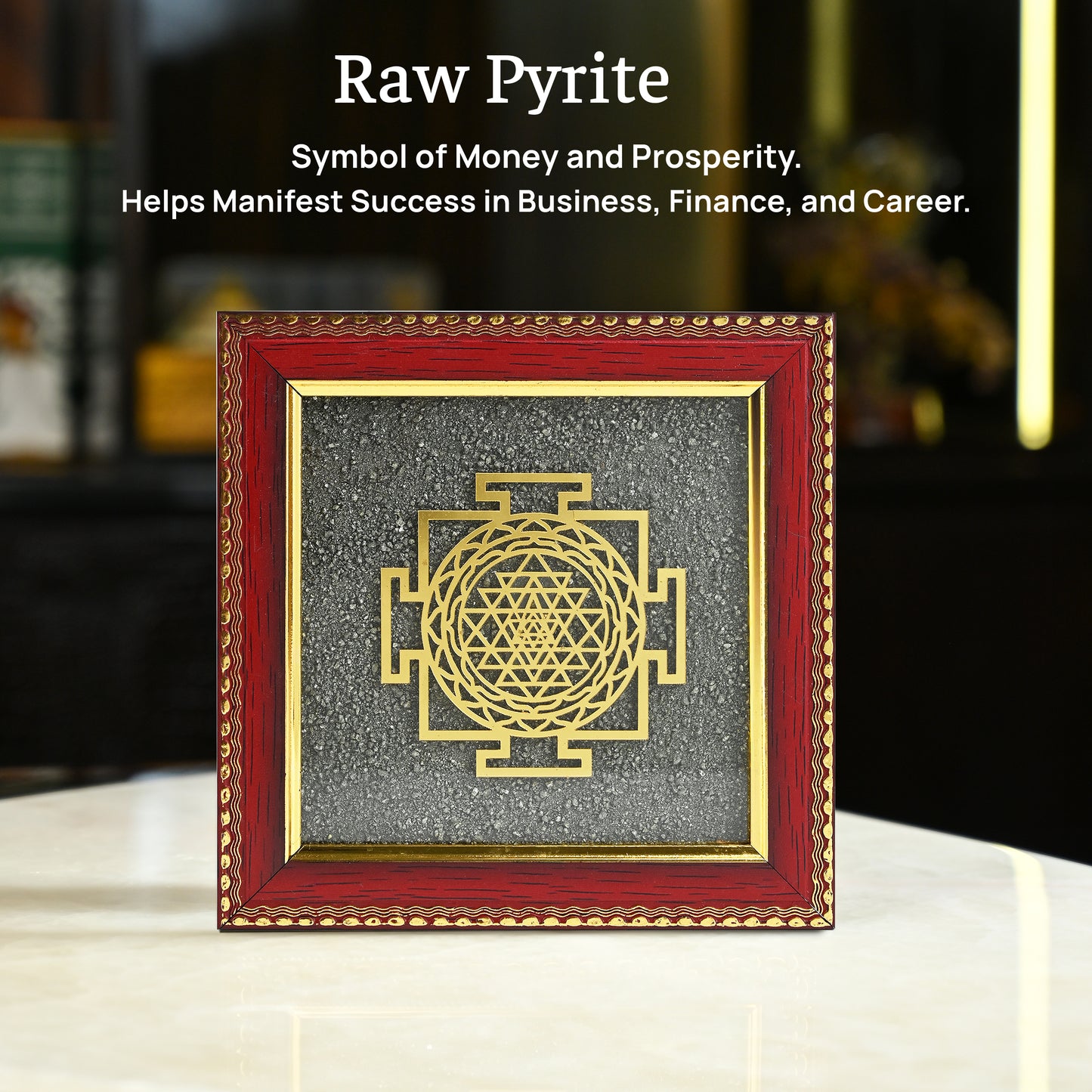 Sri Yantra Pyrite Dust Frame – Vastu Yantra for Wealth, Prosperity & Positive Energy
