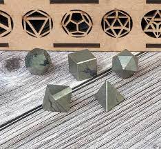 Golden Pyrite Platonic Solids Crystal Geometry Set (15-20 mm) - TheIndianHand