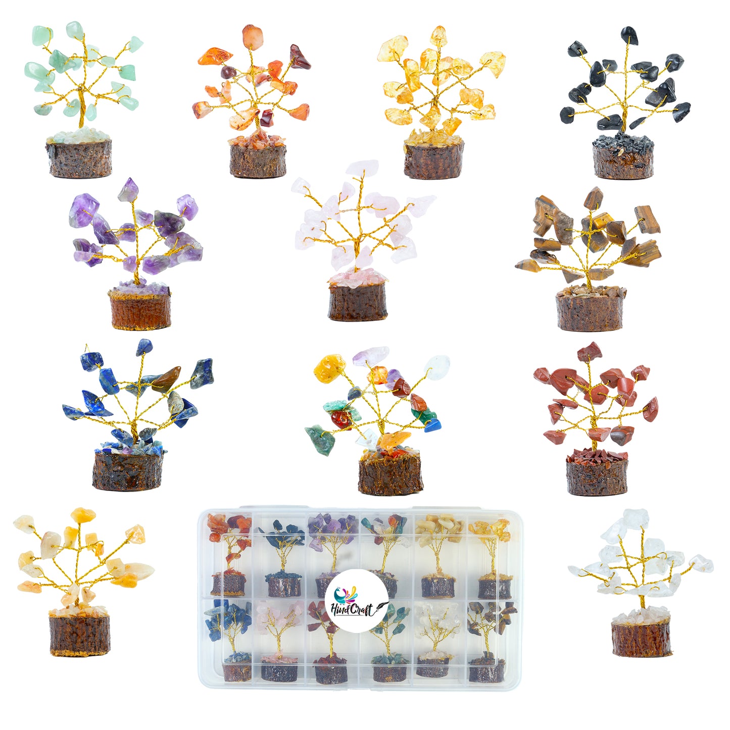 Crystal Tree Set of 12 – Perfect for Corporate Gifting, Healing & Vastu Showpieces