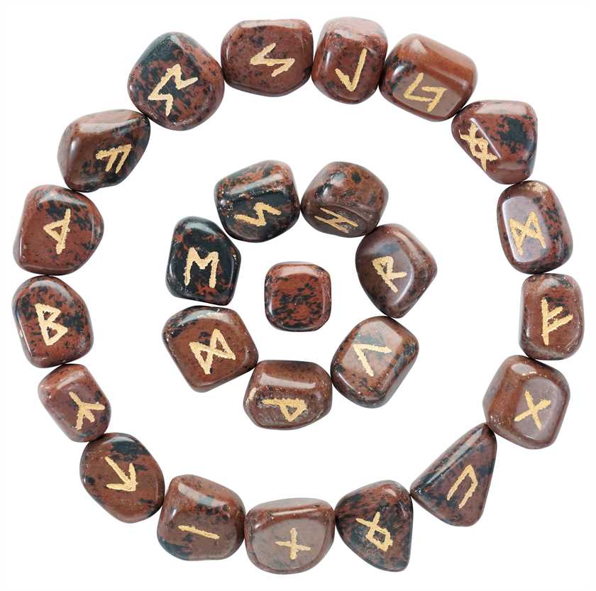 Mahogany Obsidian Rune Stones Set Engraved - TheIndianHand
