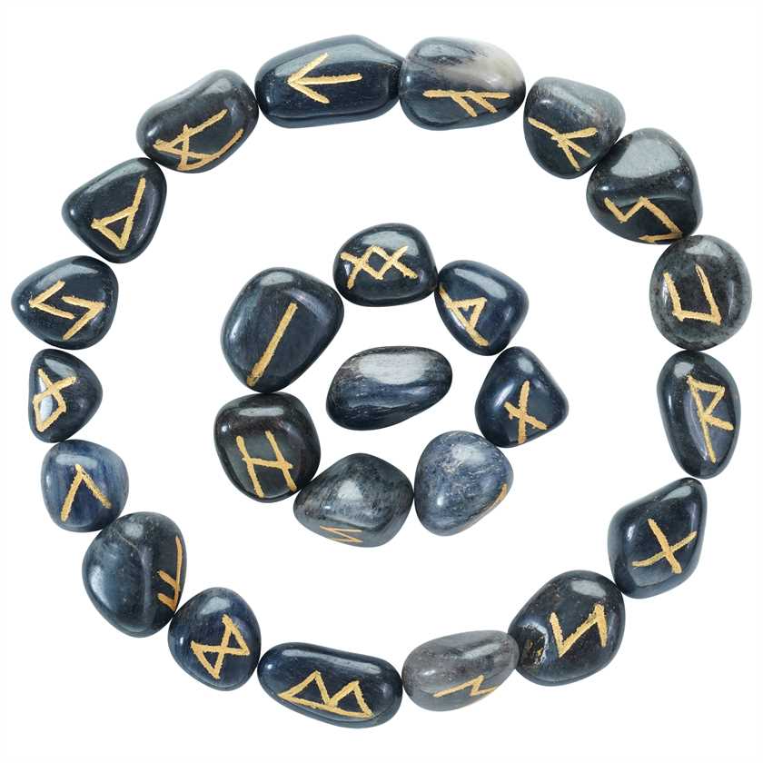 Blue Jade Rune Stones Set Engraved - TheIndianHand