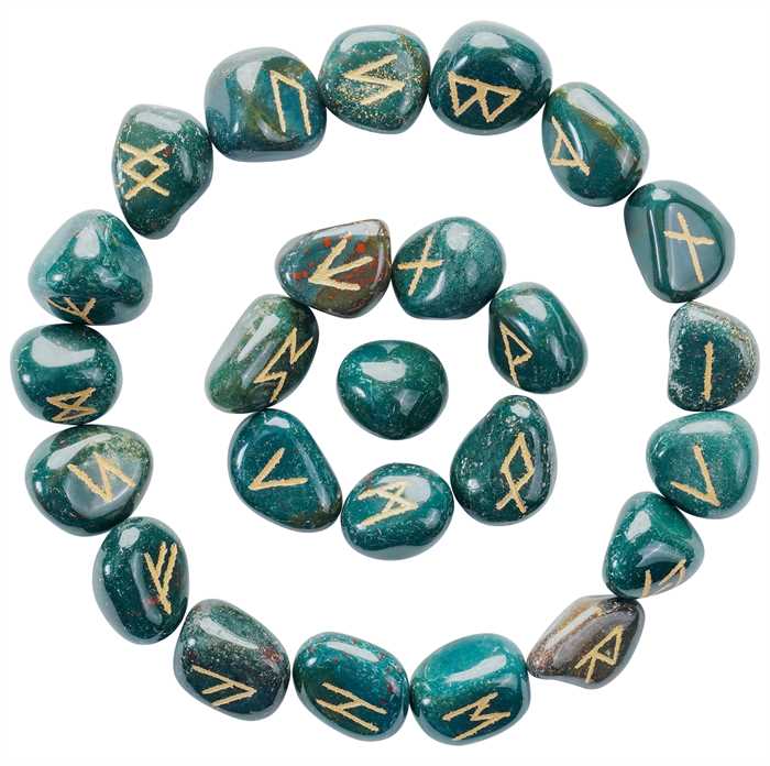Green Bloodstone Rune Stones Set Engraved - TheIndianHand