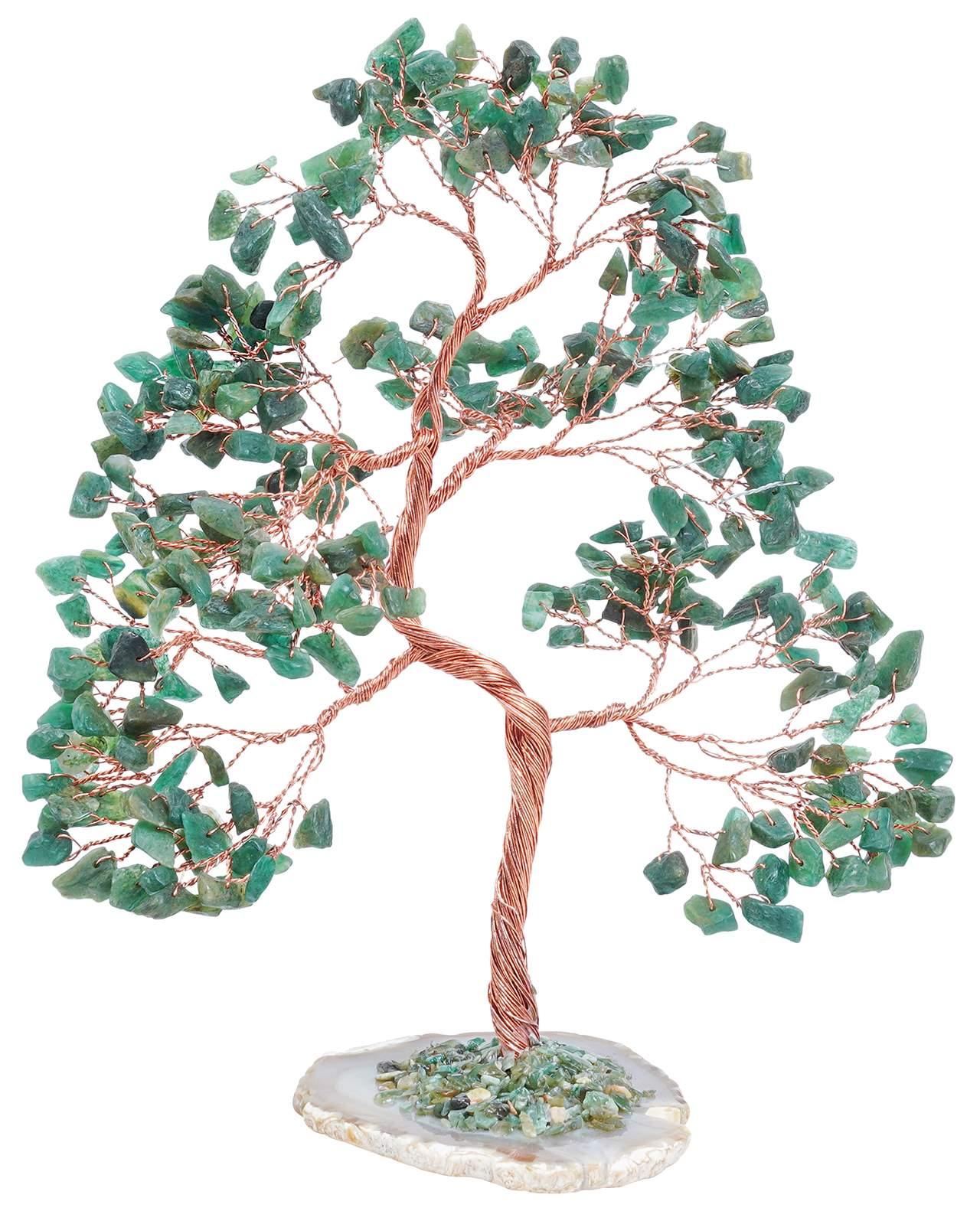 Green Aventurine Gemstone Tree (Geode Agate Slice Base) - TheIndianHand