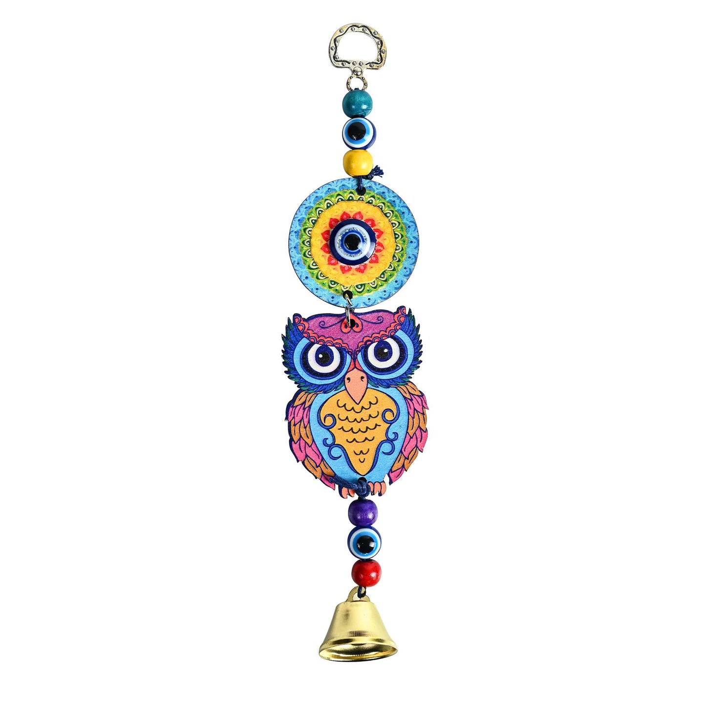Blue Owl Evil Eye Hanging Pendant | Lucky Nazar Battu Amulet for Home, Office, and Car
